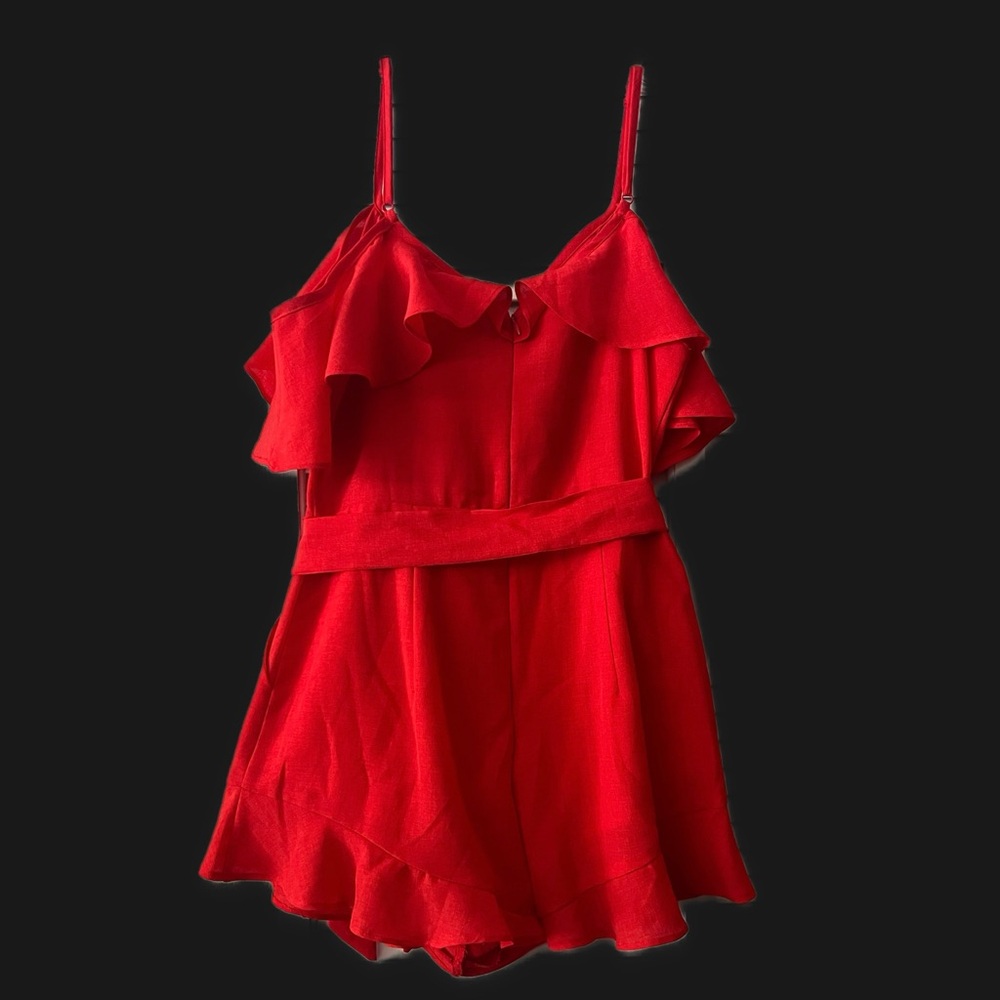 Red Ruffled Romper with Bow - Picture 4 of 4